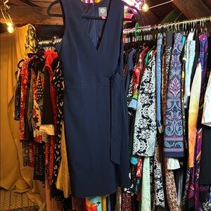 Vince Camuto Blue Sheath Midi Dress V-Neck Sleeveless